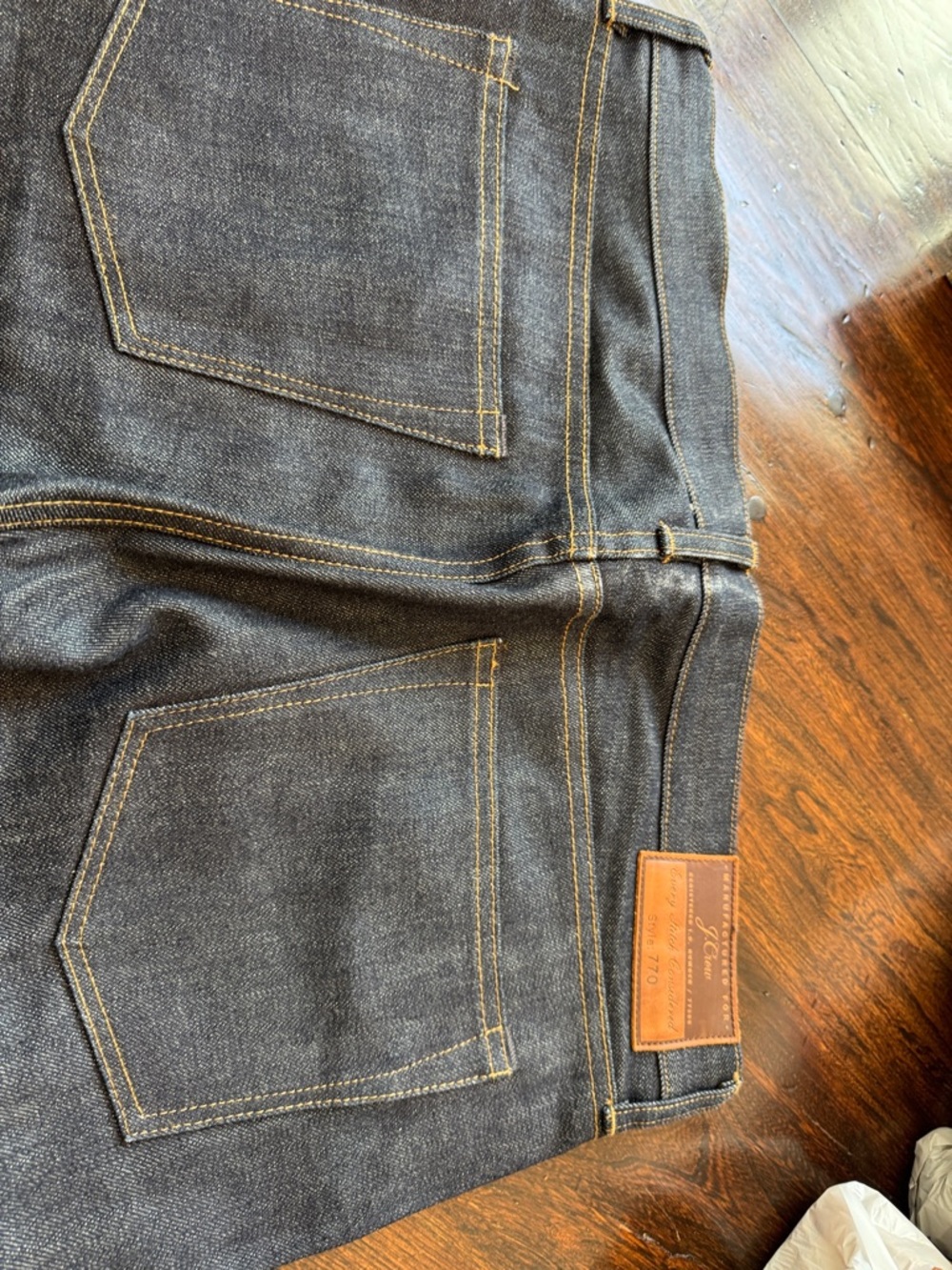 J. Crew Men's Dark Indigo Straight Jeans with Contrast Stitching,Model 770